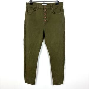 LOFT High Waist Skinny Ankle Pants Olive Green 31/ 12 cotton jeans button fly
